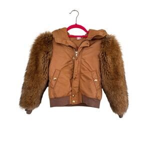 Chloe Girls Faux Fur Sleeve Puffer Jacket Camel Hooded Coat 8Y